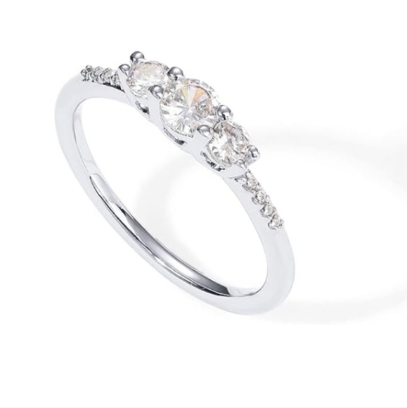 14K Gold Plated Cubic Zirconia Round 3-Stone Ring In White Gold - Picture 5 of 5